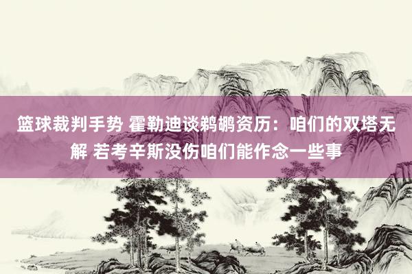 篮球裁判手势 霍勒迪谈鹈鹕资历：咱们的双塔无解 若考辛斯没伤咱们能作念一些事