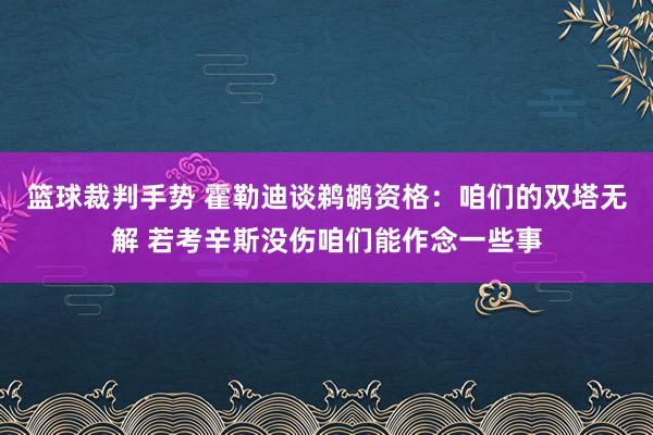 篮球裁判手势 霍勒迪谈鹈鹕资格：咱们的双塔无解 若考辛斯没伤咱们能作念一些事