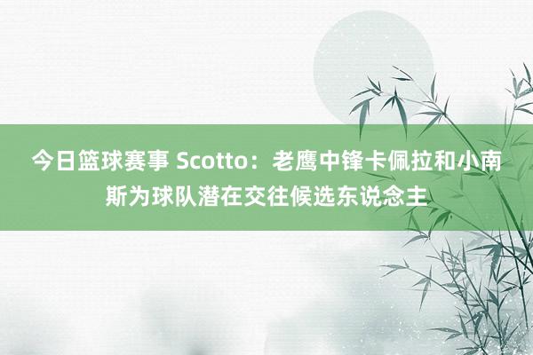 今日篮球赛事 Scotto：老鹰中锋卡佩拉和小南斯为球队潜在交往候选东说念主