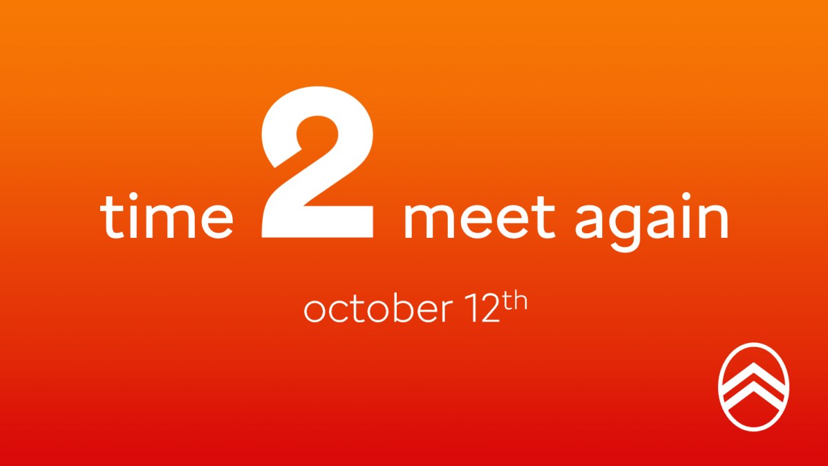 Imagen de Citroën con el texto «time 2 meet again, october 12th» sobre fondo naranja