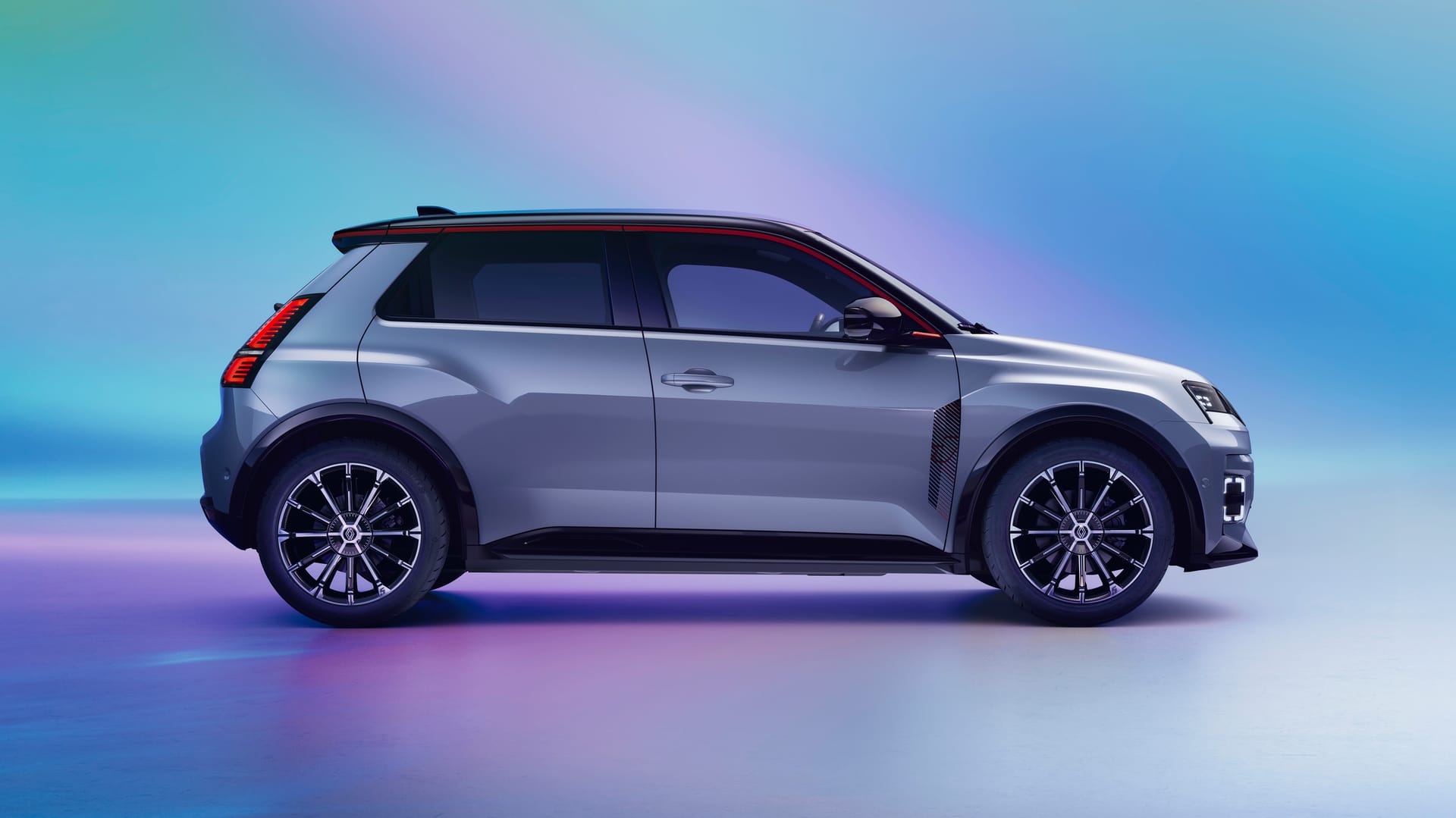 Perfil de un Renault 5 E-Tech gris